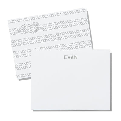 Set of unique notecards with custom name and grey gray knot sailor pattern