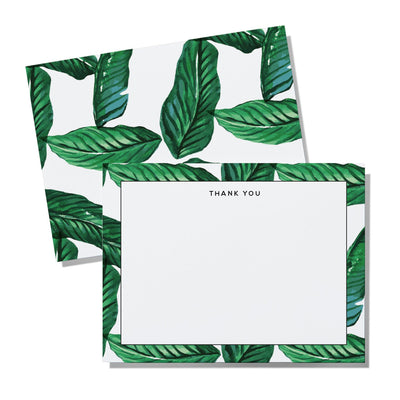 Blank thank you notecards with palm leaf design on border