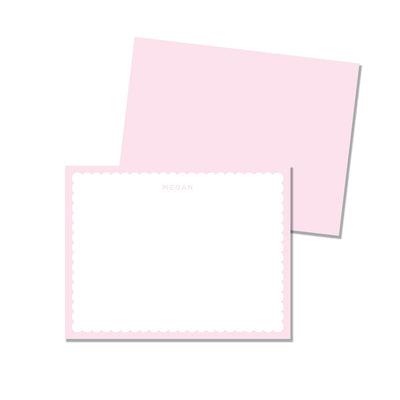 Baby Pink scalloped border notecard with custom name personalization gift