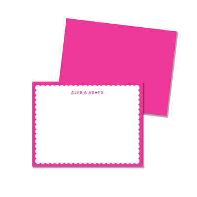 Pink  scalloped border notecard with custom name personalization gift
