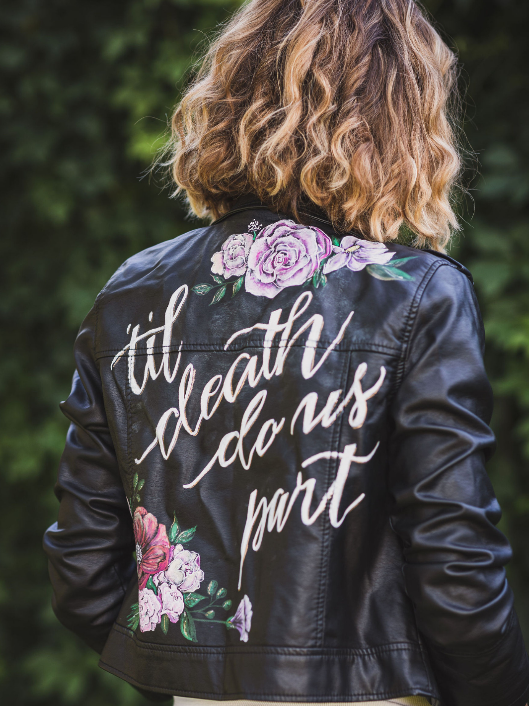 Custom and memorable personalized wedding calligraphy on high-quality unique leather jacket