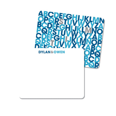 Set of alphabet notecards with custom name in blue