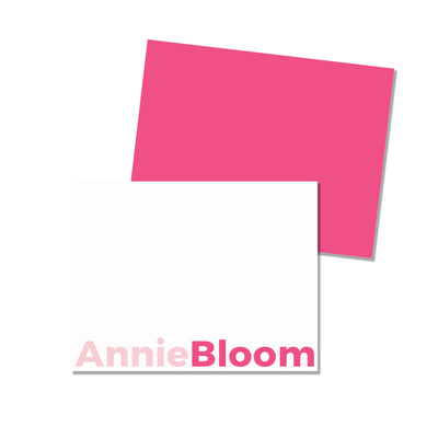 Set of block letter notecards with custom name in pinks
