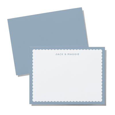 Blue scalloped border notecard with custom name personalization gift