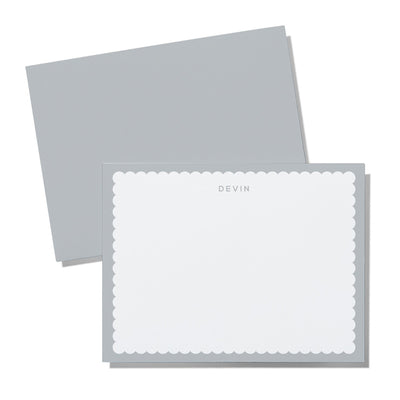 Grey gray  scalloped border notecard with custom name personalization gift