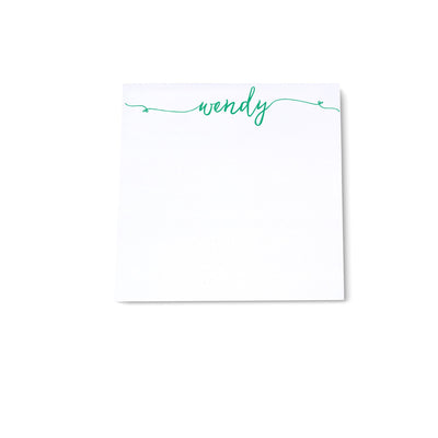 Square notepad with custom personalized green calligraphy font