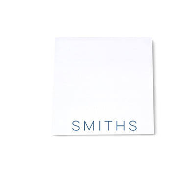 Square notepad with custom personalized modern navy blue font