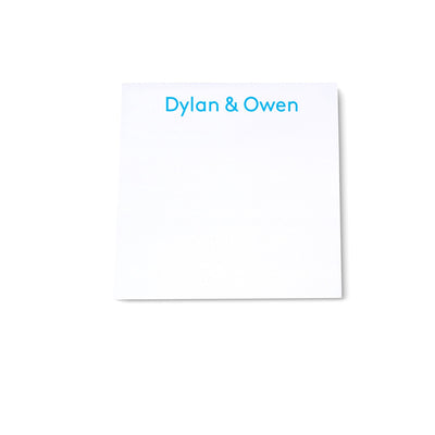 Square notepad with custom personalized light blue modern font