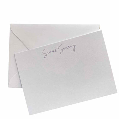 Luxe notecard with custom personalized name in modern script font for office gift