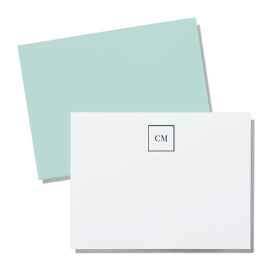 Modern green notecard with custom personalized monogram initials name design
